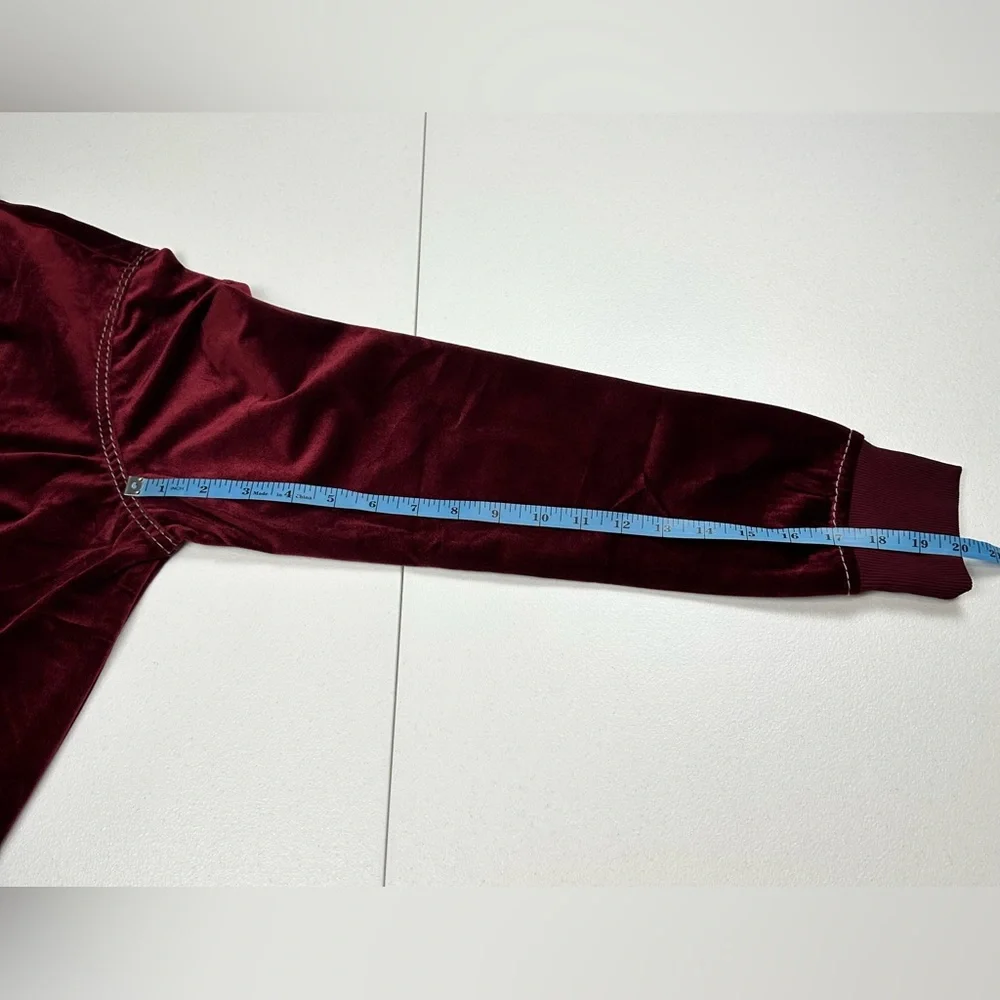 True Religion Jacket Mens XS Burgundy Velvet Big T Mock Zip Up Broadway Gunmetal